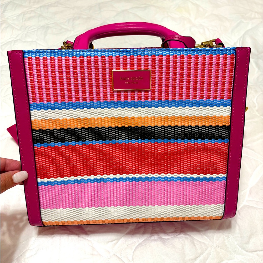 Kate Spade Manhattan Striped Woven Straw Small Tote